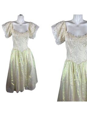 Vintage 80s Gunne Sax White Iridescent Lace Fairycore Prom Party Dress Size 7